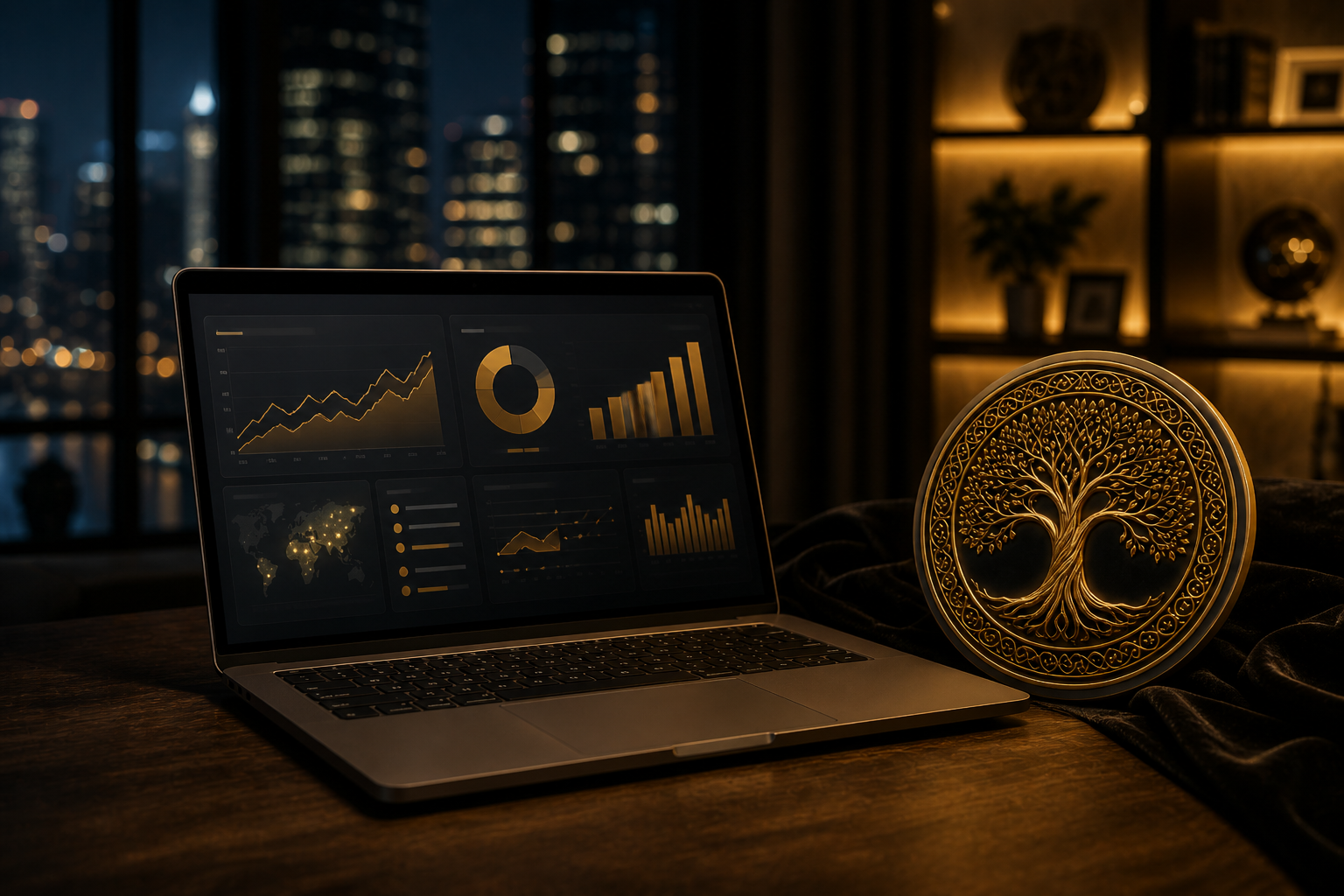 Google Ads ügynökség választás KKV-knak: Ads dashboard laptopon, arany medál — TD-AI Marketing Ügynökség