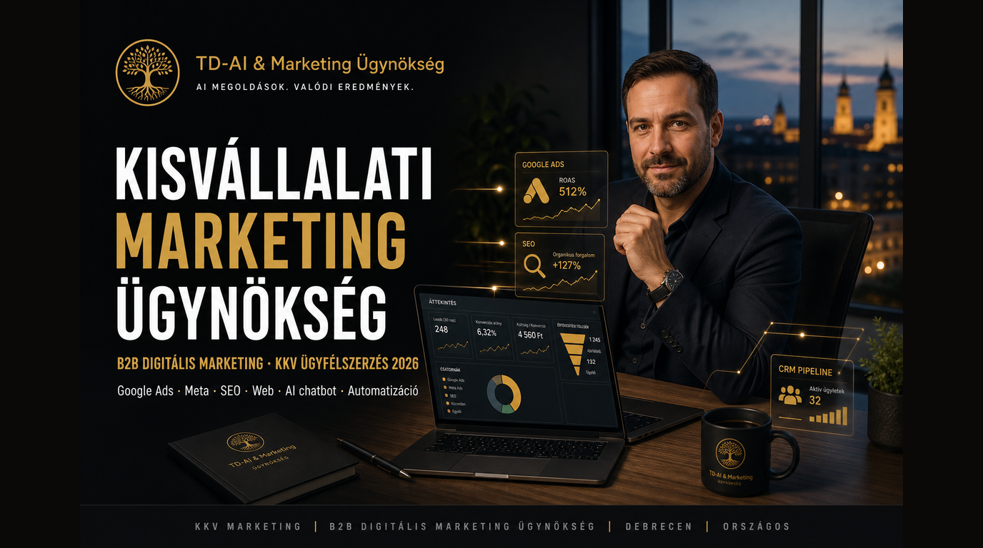 Kisvállalati marketing ügynökség: B2B digitális marketing, KKV ügyfélszerzés — Google Ads, Meta, SEO, web, AI chatbot — TD-AI Marketing Ügynökség