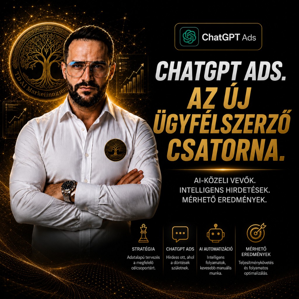 ChatGPT Ads: az új ügyfélszerző csatorna — stratégia, hirdetés, AI automatizáció, mérhető eredmények. TD-AI Marketing.